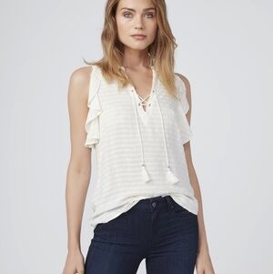 Paige Amala Top ivory white flutter sleeves swiss dot size medium